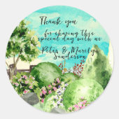 Watercolor Tuin Scene Bedankt Gepersonaliseerd Ronde Sticker (Voorkant)