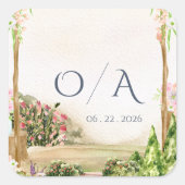 Watercolor Tuinboog Monogram Bruiloft Vierkante Sticker (Voorkant)