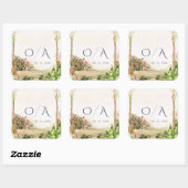 Watercolor Tuinboog Monogram Bruiloft Vierkante Sticker (Vel)