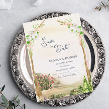 Watercolor Tuinboog Trouwkaart Save the Date