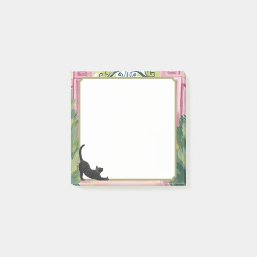Watercolor Tuinhek & Uitgerekte Zwarte Kat Post-it® Notes (Voorkant)