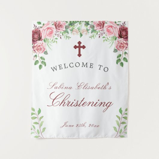 Watercolor tuintaalrozen Doop welkomstbord Wandkleed (Voorkant)