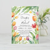 Watercolor Tulip Garden Spring Floral Wedding Kaart (Staand voorkant)