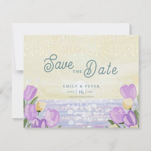 Watercolor Tulip Seaside Pastel Spring Wedding (Voorkant)
