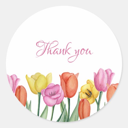 Watercolor Tulip Thank  Ronde Sticker (Voorkant)