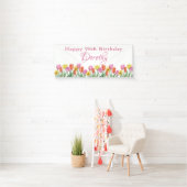 Watercolor Tulips 90th Birthday Party Spandoek (Insitu)