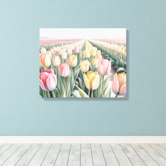 Watercolor tulips canvas afdruk (Insitu (Houten vloer))