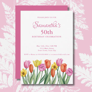 Watercolor Tulp 50e Verjaardagsfeestje Kaart