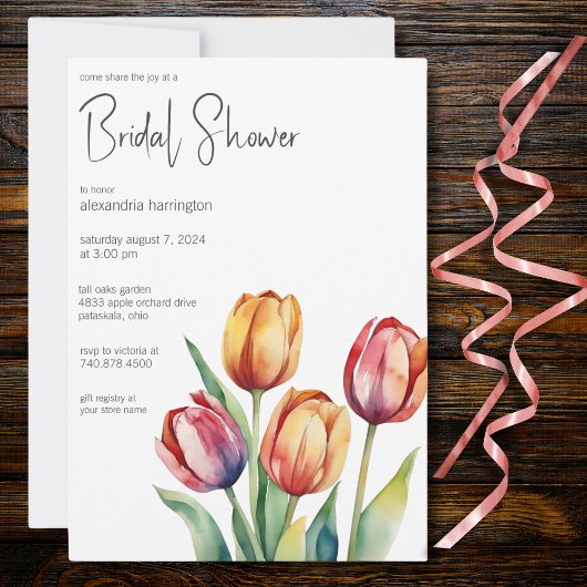 Watercolor Tulp Bruiloftsborrel  Kaart