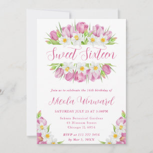 Watercolor Tulp en Narcis Frame Sweet 16 Kaart