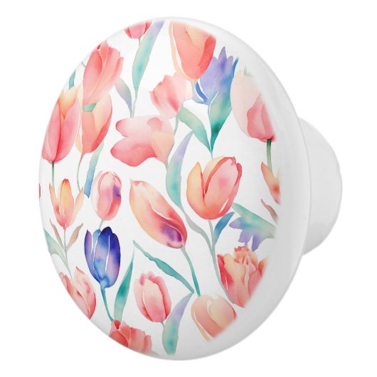 Watercolor Tulp Patronen Keramische Knop (Rechts)