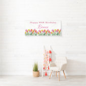 Watercolor Tulpen 80ste Verjaardagsfeest Spandoek (Insitu)