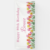 Watercolor Tulpen 80ste Verjaardagsfeest Spandoek (Verticaal)