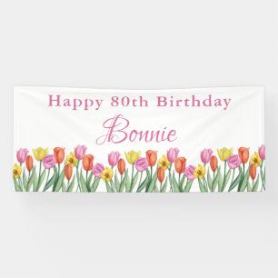 Watercolor Tulpen 80ste Verjaardagsfeest Spandoek