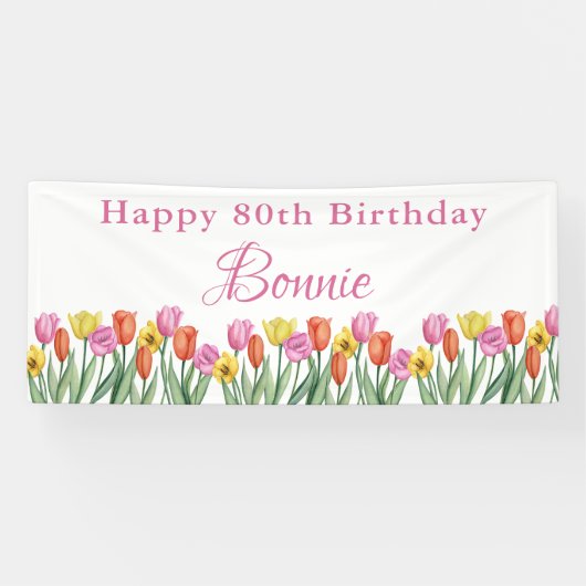 Watercolor Tulpen 80ste Verjaardagsfeest Spandoek (Horizontaal)