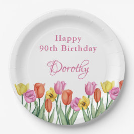 Watercolor Tulpen 90ste Verjaardagsfeest Papieren Bordje