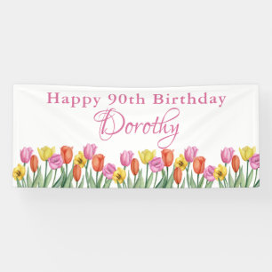 Watercolor Tulpen 90ste Verjaardagsfeest Spandoek