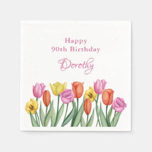 Watercolor Tulpen 90ste Verjaardagsfeestje Servet