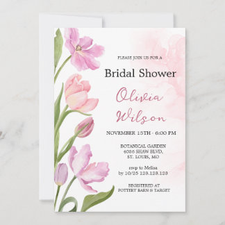 Watercolor Tulpen Elegante Bruiloft Borrel Kaart