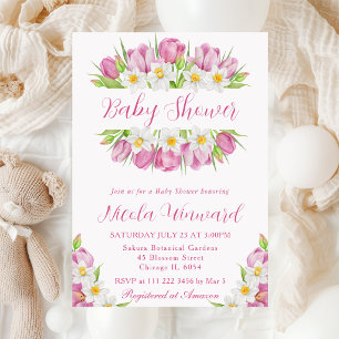 Watercolor Tulpen en Narcissen Baby Shower Kaart
