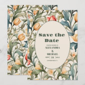 Watercolor Tulpen William Morris Bruiloft Save The Date (Voorkant / Achterkant)