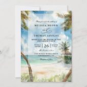 Watercolor Tulum Tropical Beach QR Code Wedding Kaart (Voorkant)
