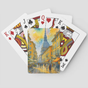 Watercolor Turijn Italië Pokerkaarten – Retro Stad