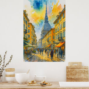Watercolor Turijn Italië Poster – Mole Antonellian