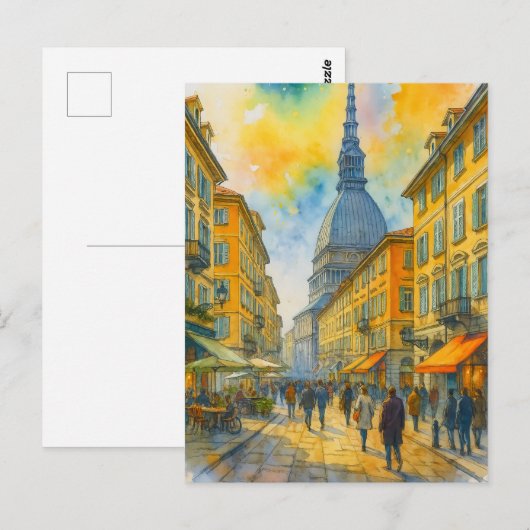 Watercolor Turin Italy – Mole Antonelliana City  Briefkaart (Voorkant / Achterkant)
