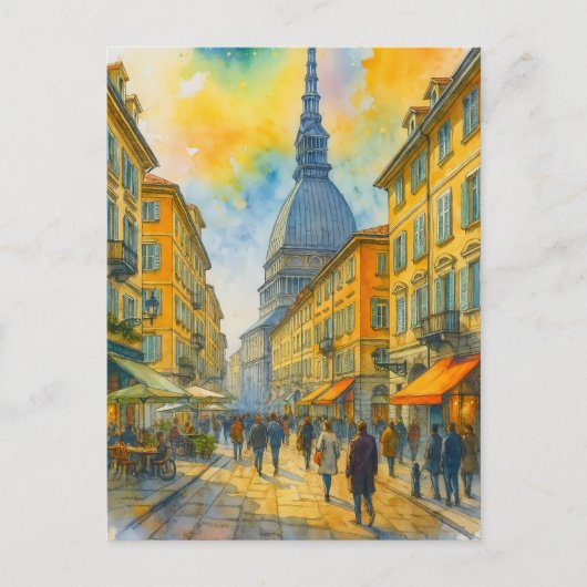 Watercolor Turin Italy – Mole Antonelliana City  Briefkaart (Voorkant)