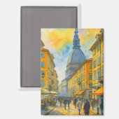 Watercolor Turin Italy – Mole Antonelliana City Magneet (Voorkant / Achterkant)