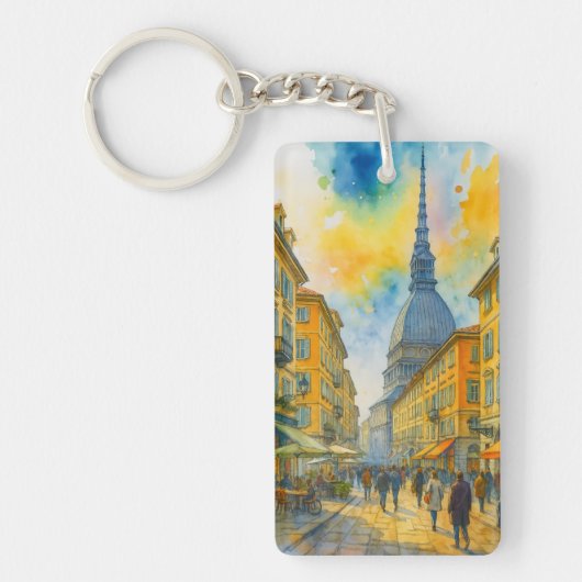 Watercolor Turin Italy – Mole Antonelliana City Sleutelhanger (Voorkant)