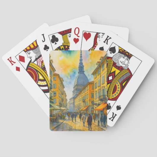 Watercolor Turin Italy Poker Cards – Retro City  Pokerkaarten (Achterkant)