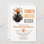 Watercolor Turkey Fall Floral Thanksgiving Dinner Kaart (Voorkant)