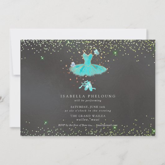 Watercolor Turquoise Tutu Dansrecital Kaart (Achterkant)
