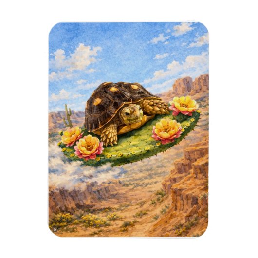 Watercolor Turtle flying on a magic cactus pad Magneet (Verticaal)