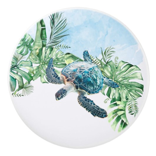  Watercolor Turtle Tropical Leaves Keramische Knop (Voorkant)