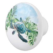  Watercolor Turtle Tropical Leaves Keramische Knop (Rechts)