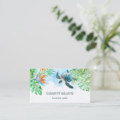  Watercolor Turtle Tropical Leaves Visitekaartje (Staand voorkant)