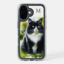 Watercolor Tuxedo Kat Monogram 