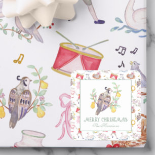 Watercolor Twaalf Dagen van Kerst Geschenk Bijlage Vierkante Sticker