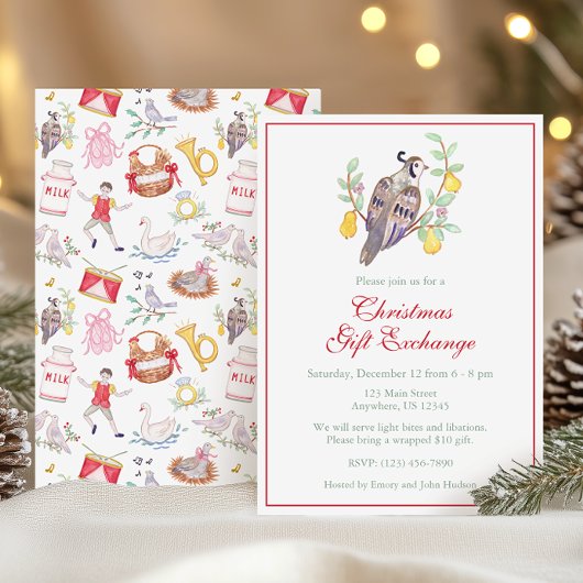Watercolor Twaalf Dagen van Kerstmis Feest Kaart