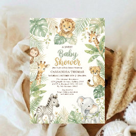 watercolor Twin Jungle Safari Animals Baby Shower Kaart