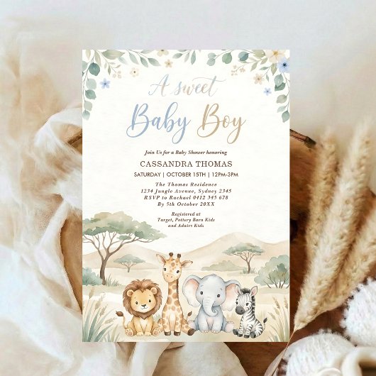 watercolor Twin Jungle Safari Animals Baby Shower Kaart