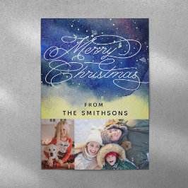 Watercolor & Typografie Navyblauw 2 Aangepaste fot Feestdagenkaart