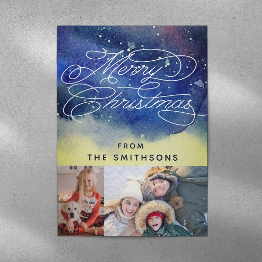 Watercolor & Typografie Navyblauw 2 Aangepaste fot Feestdagenkaart