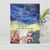 Watercolor & Typografie Navyblauw 2 Aangepaste fot Feestdagenkaart (Staand voorkant)