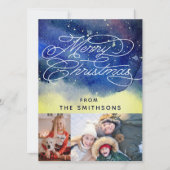 Watercolor & Typografie Navyblauw 2 Aangepaste fot Feestdagenkaart (Voorkant)