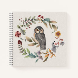 Watercolor Uil Bloemenkrans Notitieboek