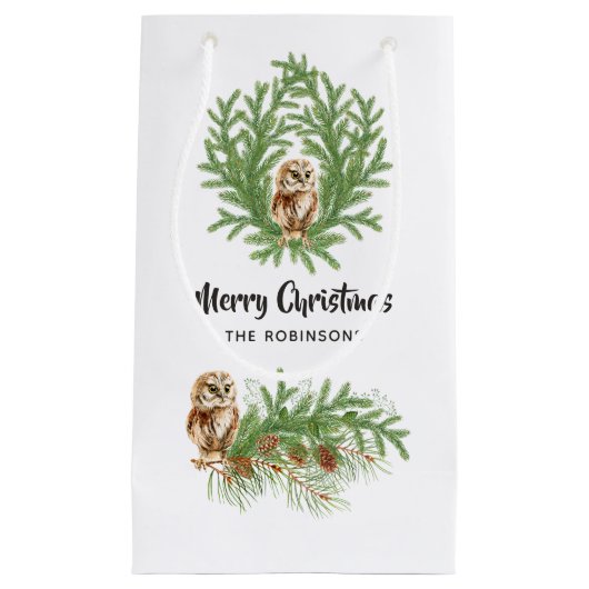 Watercolor Uil Kerstmis Klein Cadeauzakje (Voorkant)